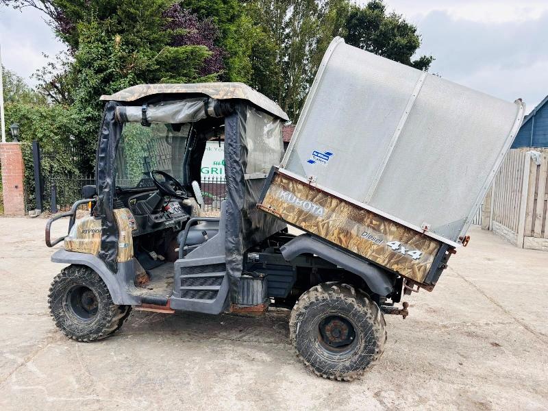 KUBOTA RTV900 4WD UTV *YEAR 2008, ROAD REGISTERED* C/W HYDRAULIC TIP & CANOPY *VIDEO*