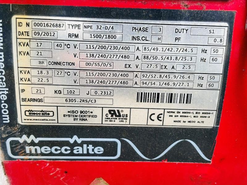 MECCALTE 32-D/4 17KVA GENERATOR C/W KUBOTA ENGINE 