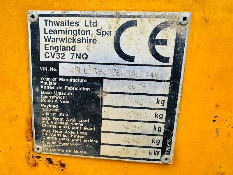 THWAITES 9 TONNE 4WD STRAIGHT TIP DUMPER C/W ROLE BAR *VIDEO*