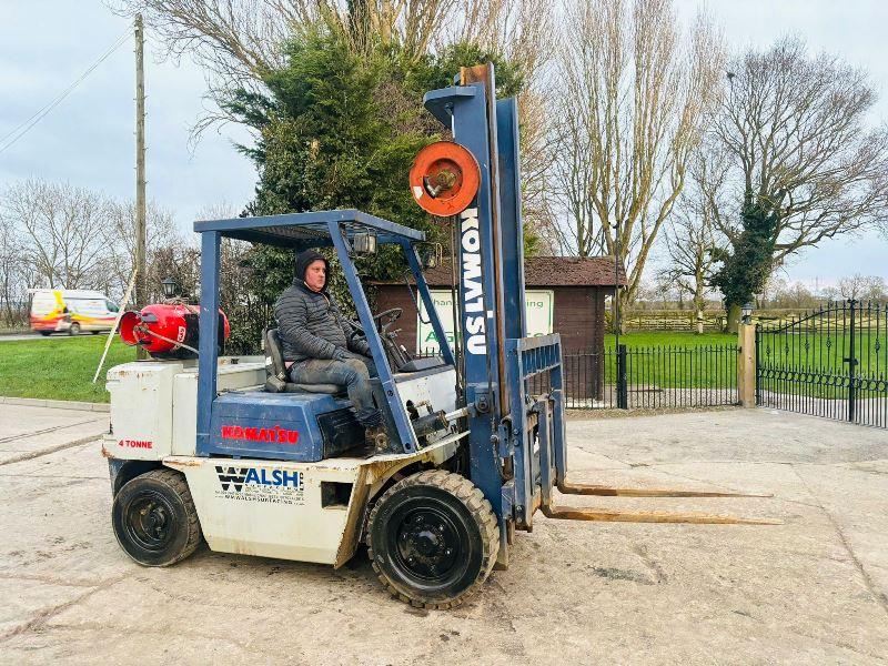 KOMATSU 4 TONNE FORKLIFT C/W SIDE SHIFT & PALLET TINES *VIDEO*