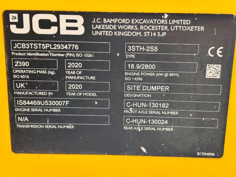 JCB 3STH-2S5 4WD SWIVEL TIP DUMPER *YEAR 2021, ONLY 655 HOURS* VIDEO*