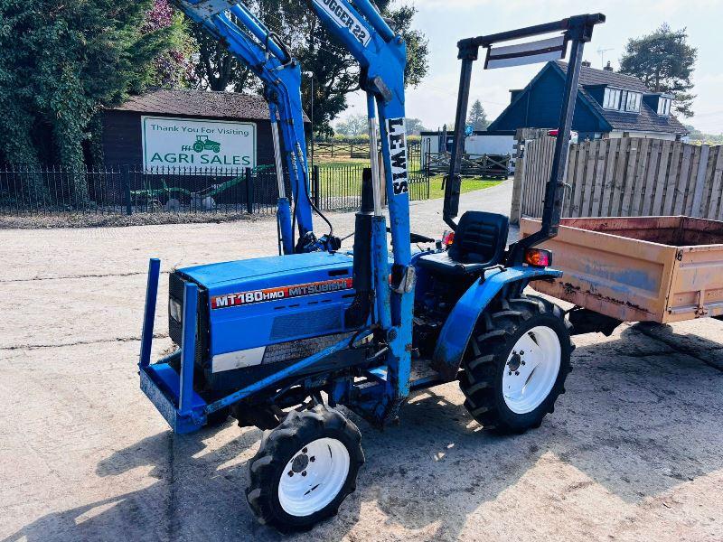 MITSUBISHI MT180HMD 4WD COMPACT TRACTOR C/W FRONT LOADER, BUCKET & TRAILER *VIDEO*