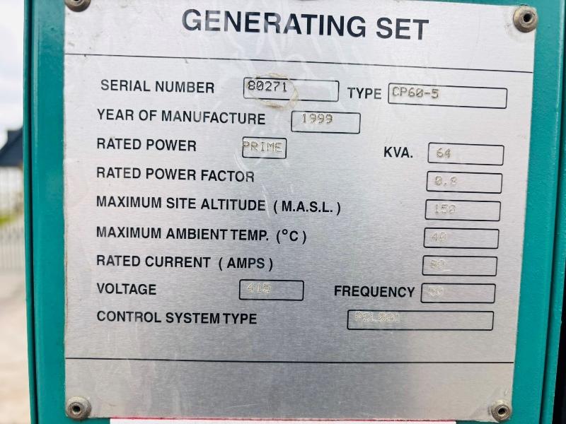 CUMMINGS GENERATOR CP60-5 *CUMMINGS ENGINE