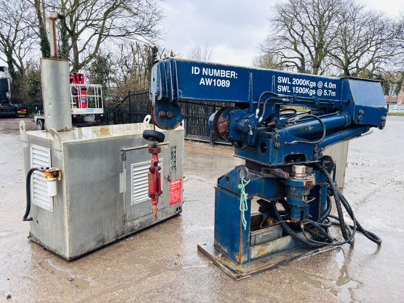 STATIC MARINE CRANE *C/W* PERKINS POWER PACK* OIL & DIESEL TANK*