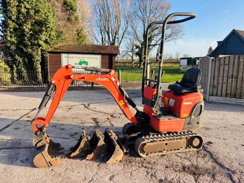 KUBOTA K008-3 TRACKED EXCAVATOR *YEAR 2016, 685 HOURS* C/W 4 X BUCKETS