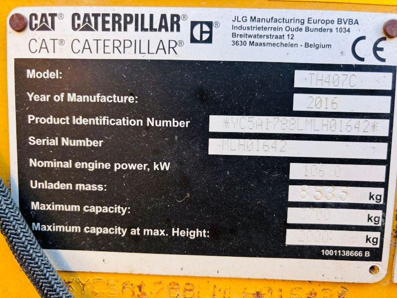 CATERPILLAR TH407C 4WD TELEHANDLER *AG-SPEC, YEAR 2016* C/W NEW BUCKET *VIDEO*