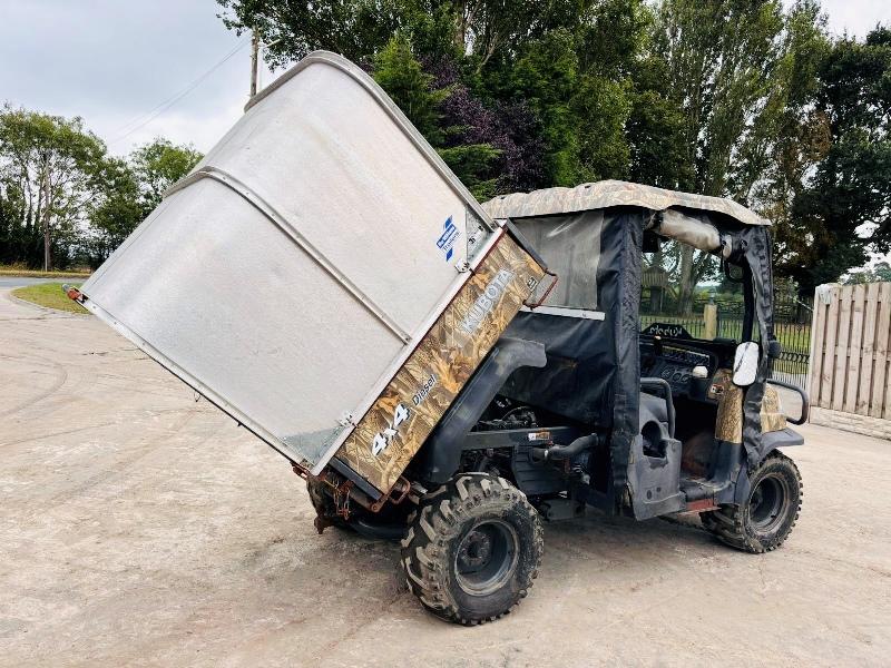 KUBOTA RTV900 4WD UTV *YEAR 2008, ROAD REGISTERED* C/W HYDRAULIC TIP & CANOPY *VIDEO*