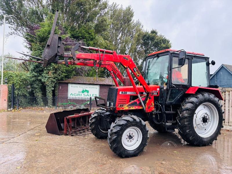 BELARUS 920 4WD TRACTOR *1238 HOURS* C/W LOADER, MUCK FORK, BUCKET & BALE SPIKE *VIDEO*