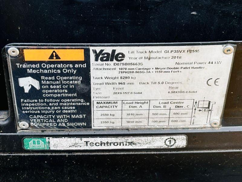 YALE GLP35VX FORKLIFT *YEAR 2018, HIGH RISED CABIN* C/W TINE POSITIONER *VIDEO*