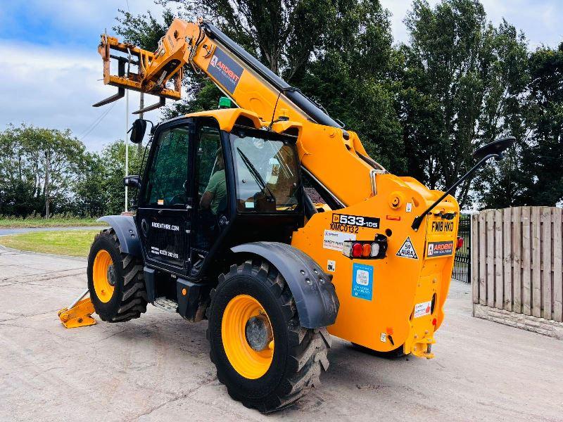 JCB 533-105 4WD TELEHANDLER *YEAR 2018, 10.5 METER REACH* C/W PALLET TINES *VIDEO*