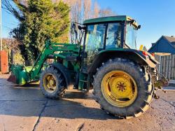 JOHN DEERE 6210 4WD TRACTOR C/W FRONT LOADER BUCKET & MUCK GRAB 