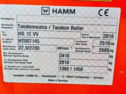 HAMM HD12 DOUBLE DRUM ROLLER *YEAR 2016, 1500 HOURS* C/W ROLE BAR *VIDEO*